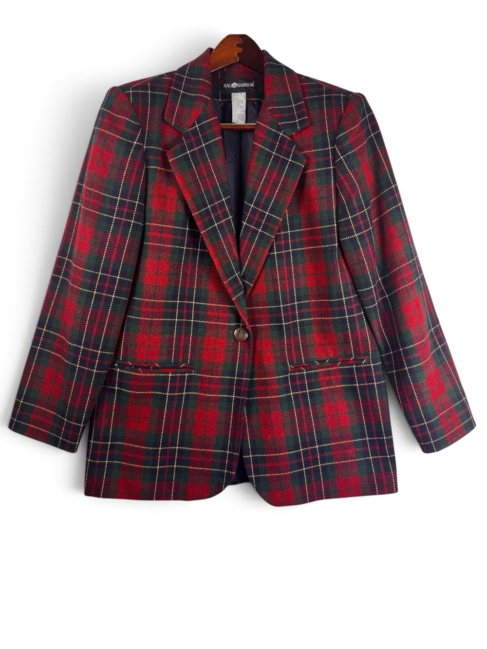 Vintage Sag Harbor Tartan Plaid Blazer 10 Wool Blend 90s Preppy